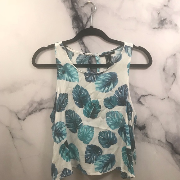 Forever 21 Tops - Forever 21 Off-White Banana Leaf Cropped Tank